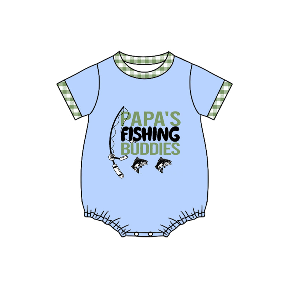preorder SR3530 Papa's Fishing Buddies Blue Short Sleeve Boys Romper