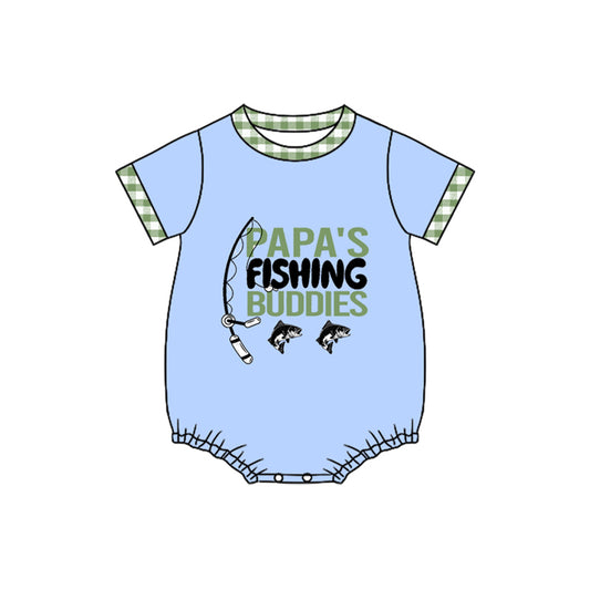 preorder SR3530 Papa's Fishing Buddies Blue Short Sleeve Boys Romper