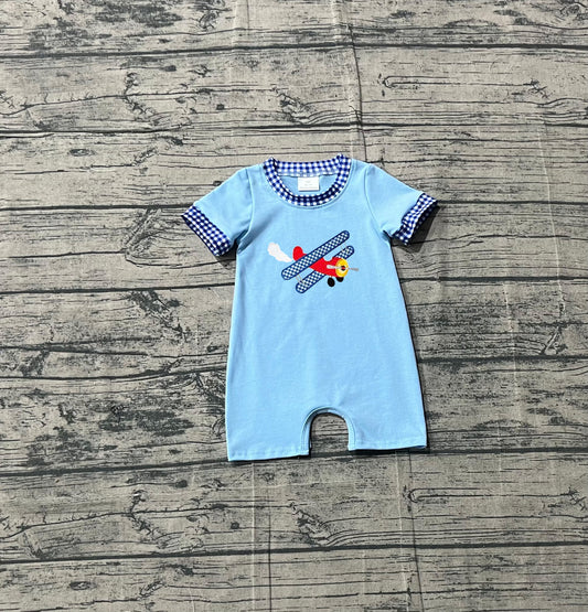 preorder Samples SR3543 Plane Blue Short Sleeve Boys Romper
