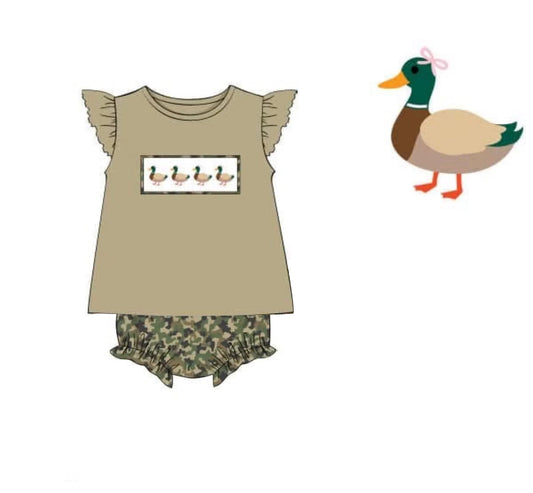 preorder SR3556 Huning Mallard Duck Camo Flutter Sleeve Girls Romper