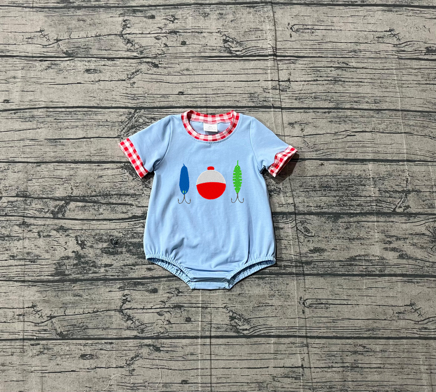 preorder Samples SR3577 Fishing Blue Short Sleeve Boys Romper