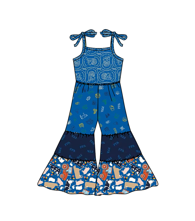 preorder SR3585 Farm Cow Blue Girls Jumpsuits