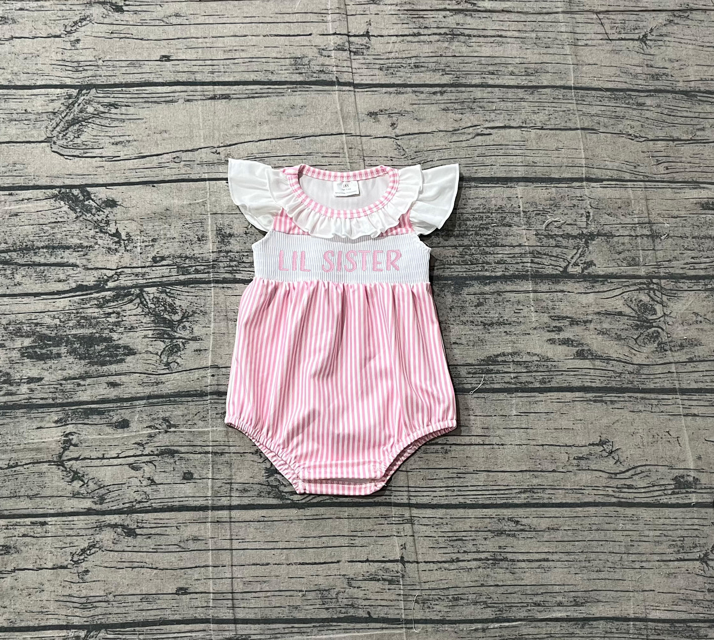 preorder Samples SR3593 Lil Sister Pink Flutter Sleeve Girls Romper