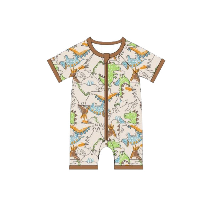preorder SR3614 Cute Dinosaur Zipper Short Sleeve Boys Romper