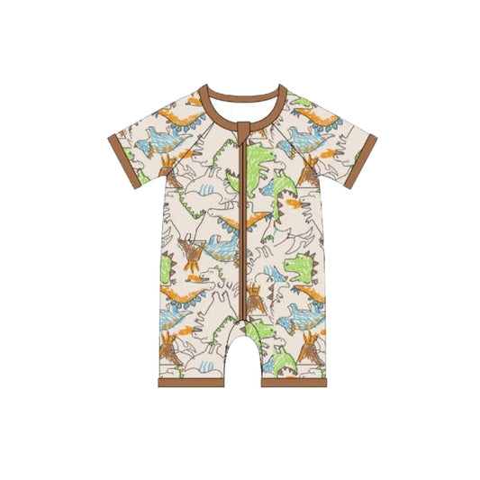 preorder SR3614 Cute Dinosaur Zipper Short Sleeve Boys Romper