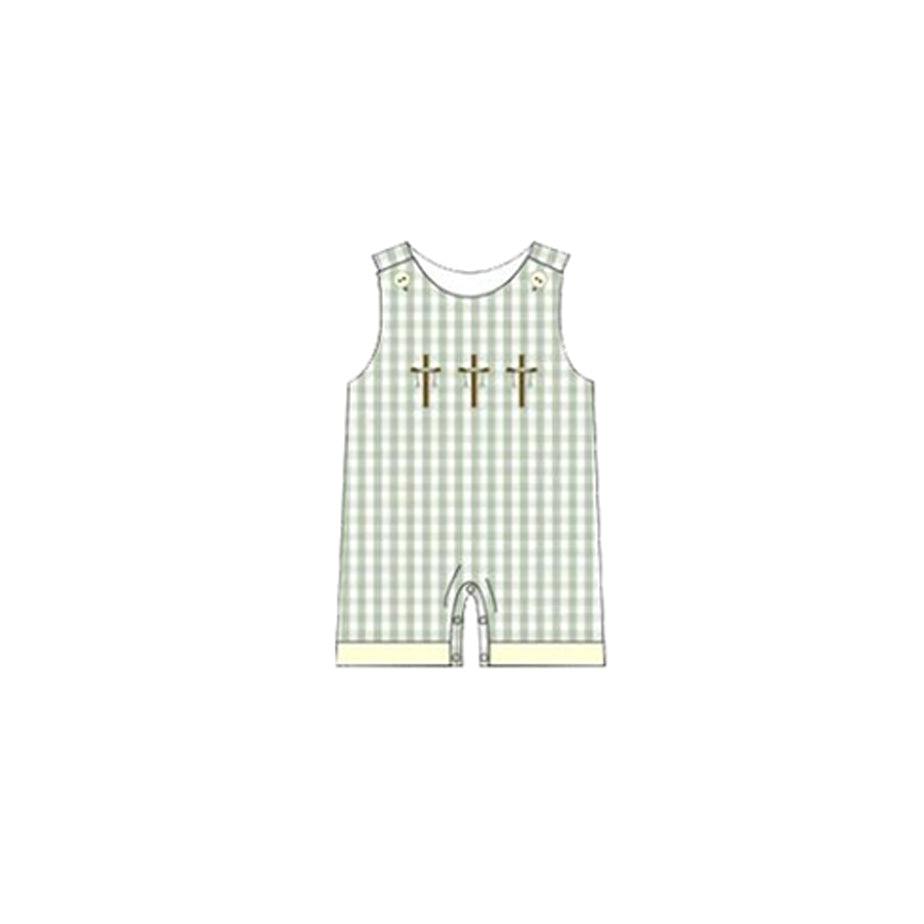 preorder SR3626 Easter Cross Checkered Sleeevless Boys Romper
