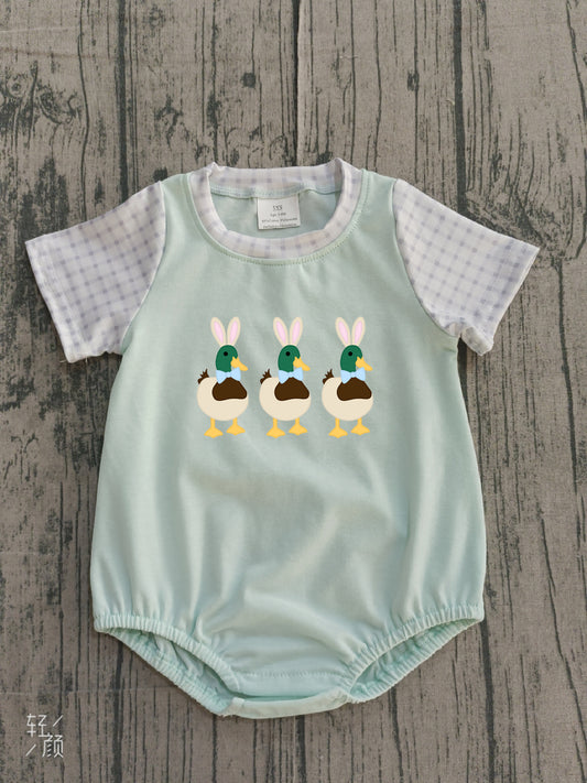 preorder Samples SR3630 Easter Rabbit Mallard Green Short Sleeve Boys Romper