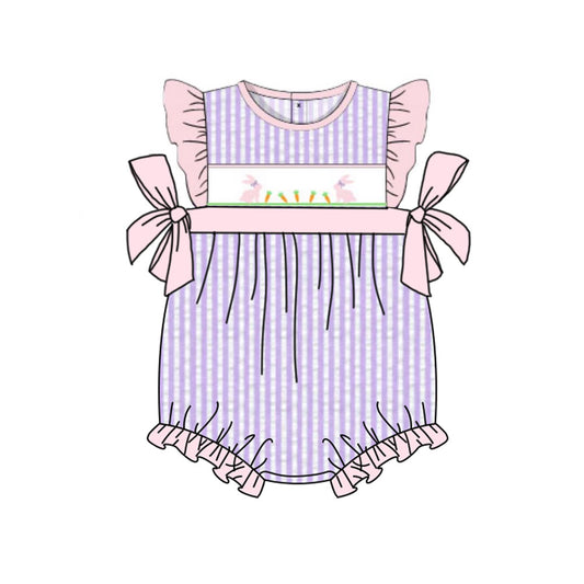 preorder SR3646 Easter Bunny Rabbit Carrot Purple Striped Girls Romper
