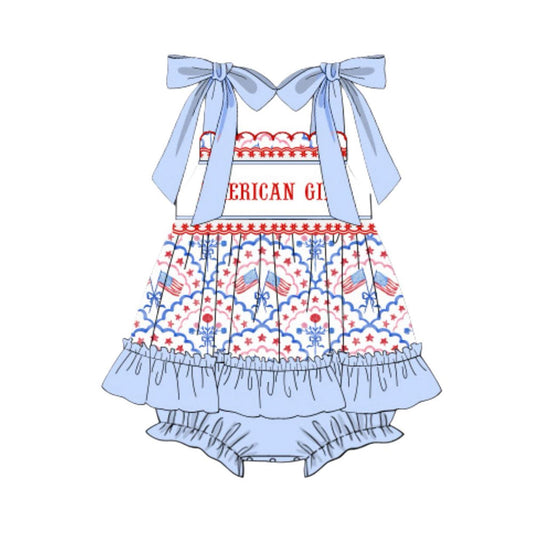 preorder SR3648 July 4th American Girl Flag Girls Romper