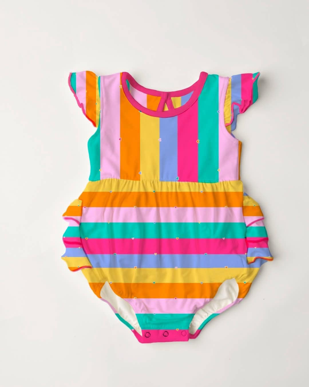 preorder SR3651 Rainbow Striped Flutter Sleeve Girls Romper