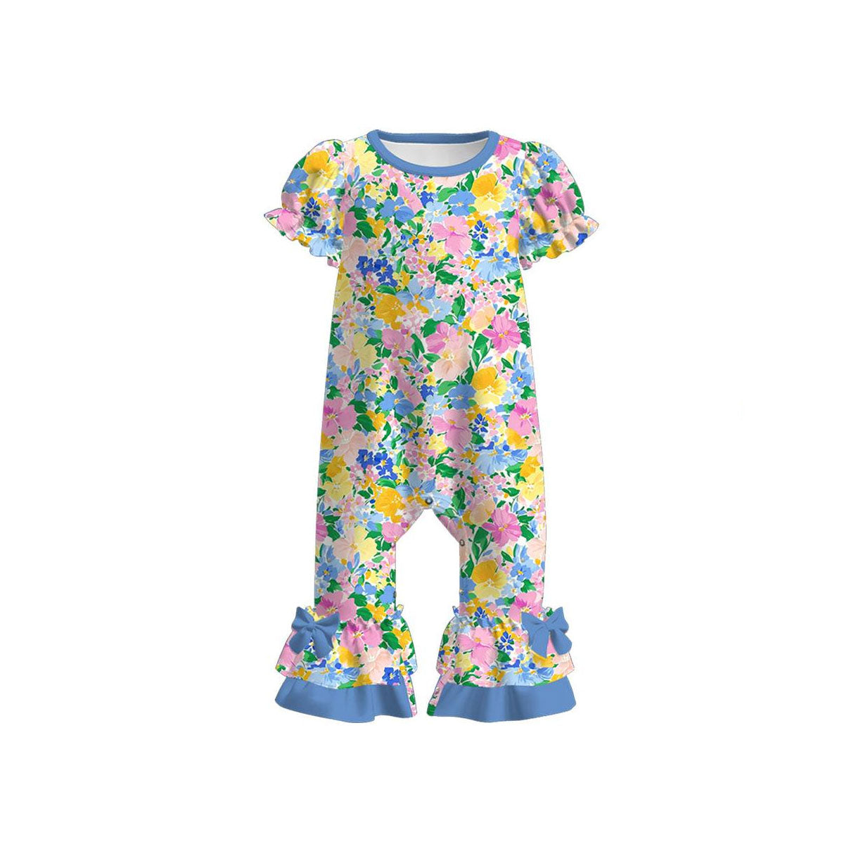 preorder SR3687 Colorful Flowers Short Sleeve Girls Jumpsuits