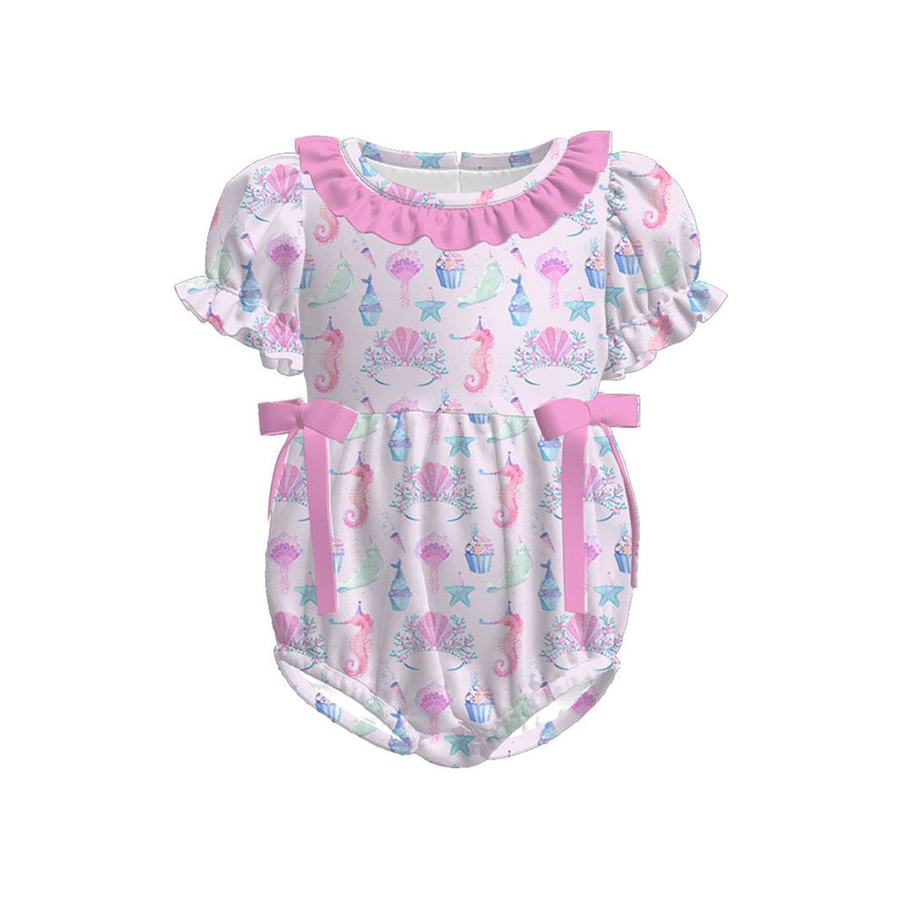 preorder SR3693 Seahorse Shell Pink Short Sleeve Girls Romper