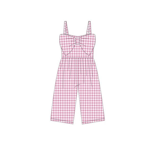 preorder SR3694 Pink Checkered Bow Girls Jumpsuits