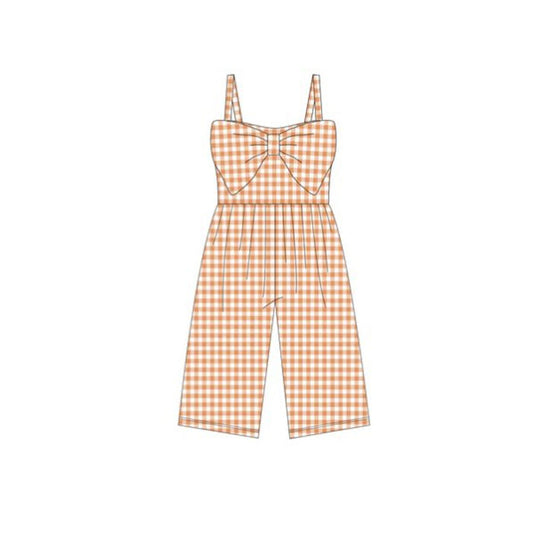 preorder SR3695 Orange Checkered Bow Girls Jumpsuits