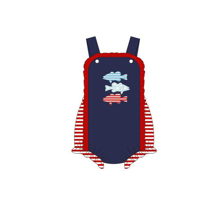 preorder SR3707 Fishing Navy Blue Girls Romper