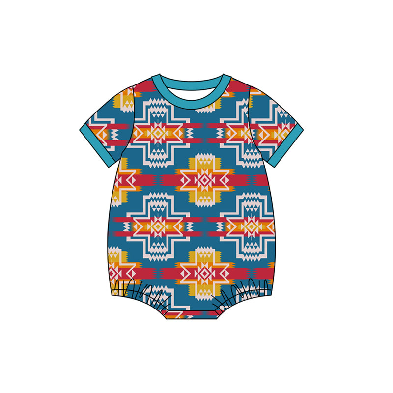 preorder SR3711 Western Aztec Blue Short Sleeve Boys Romper
