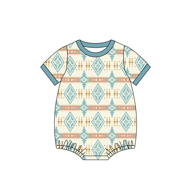 preorder SR3712 Western Aztec Blue Short Sleeve Boys Romper