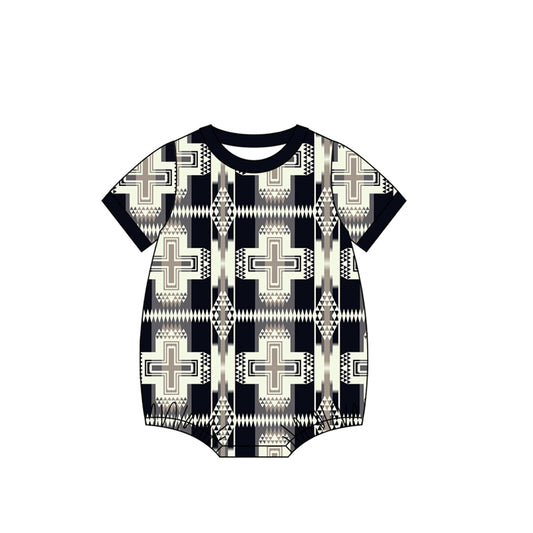 preorder SR3714 Easter Cross Aztec Black Short Sleeve Boys Romper