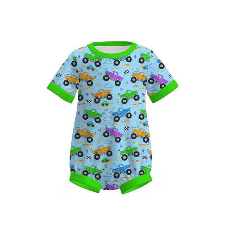 preorder SR3718 Green Car Short Sleeve Boys Romper