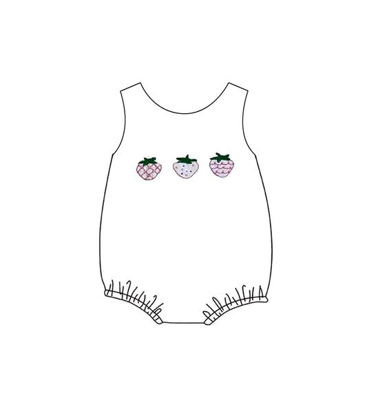preorder SR3736 Strawberry White Sleeveless Girls Romper