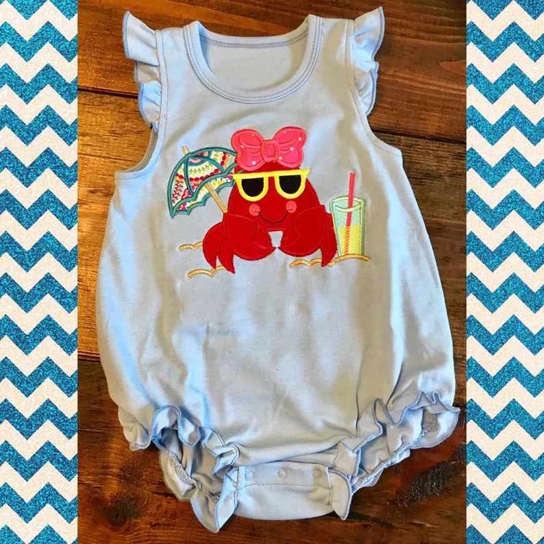 preorder SR3738 Crayfish Blue Flutter Sleeve Girls Romper