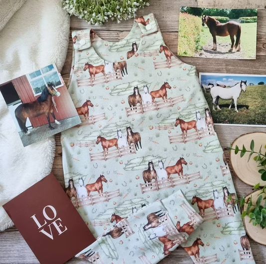 preorder SR3746 Farm Horse Sleeveelss Boys Romper