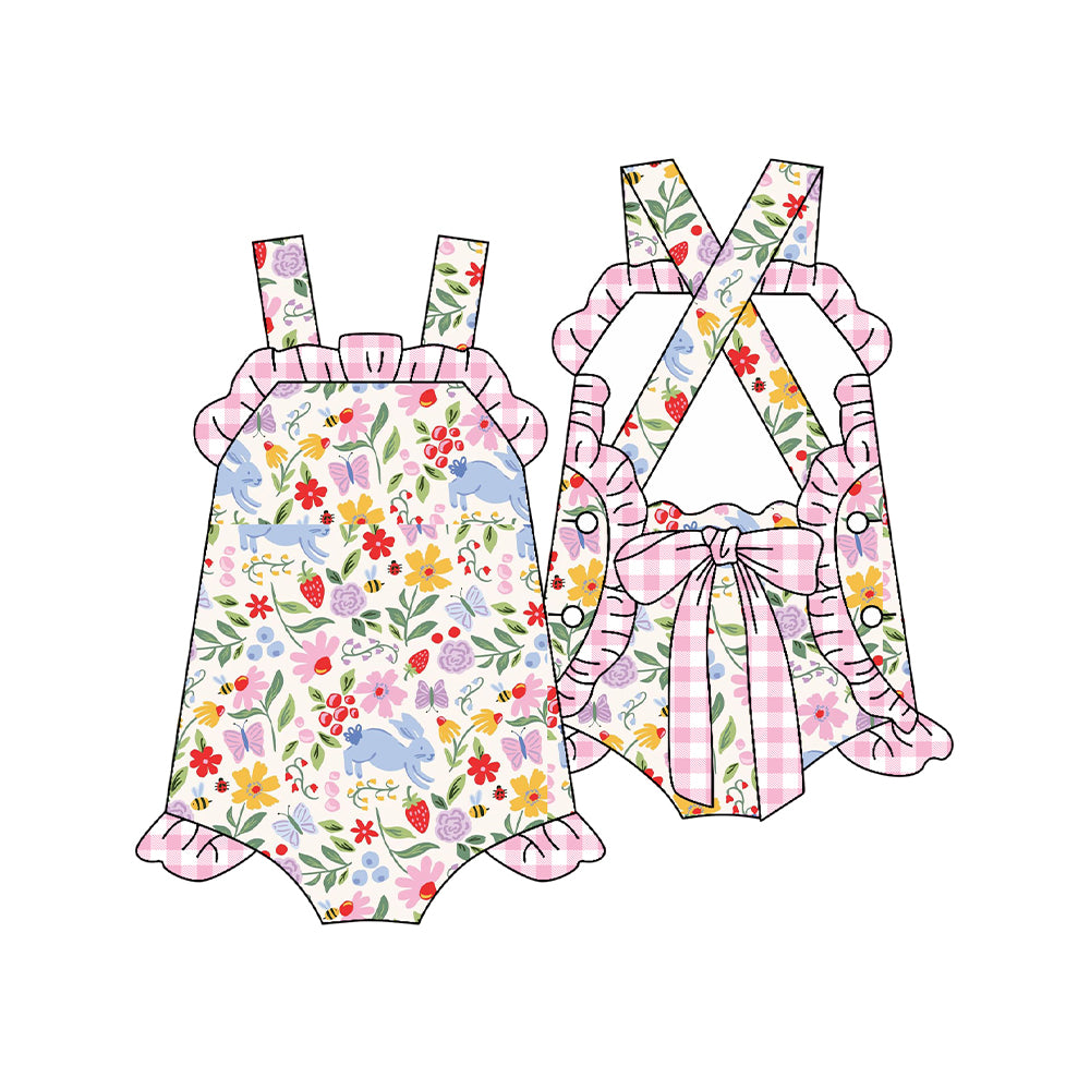 preorder SR3784 Easter Flowers Bunny Rabbit Girls Romper
