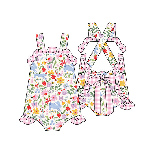 preorder SR3784 Easter Flowers Bunny Rabbit Girls Romper