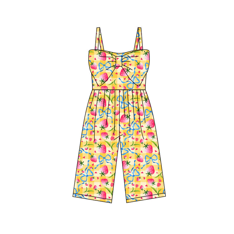 preorder SR3787 Strawberry Bows Yellow Girls Jumpsuits