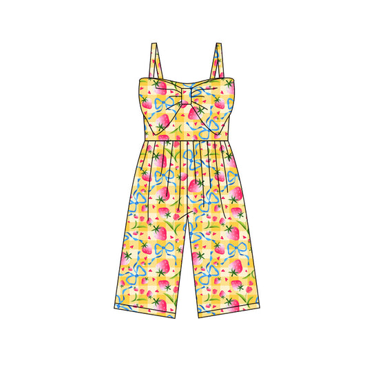 preorder SR3787 Strawberry Bows Yellow Girls Jumpsuits