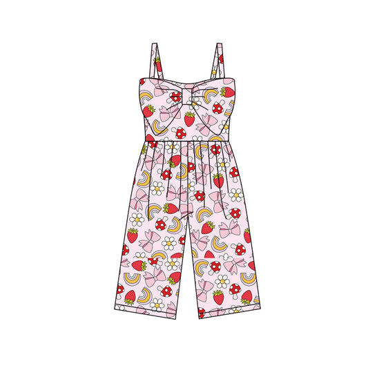 preorder SR3795  Strawberry Mashroom Flowers Bows Pink Girls Jumpsuits