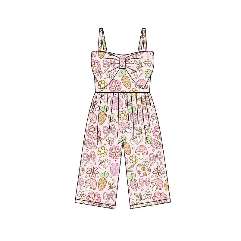 preorder SR3796  Strawberry Mashroom Flowers Bows Pink Girls Jumpsuits