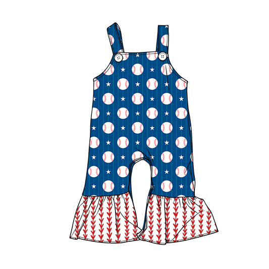 preorder SR3803 July 4th Blue Baseball Star Girls Romper
