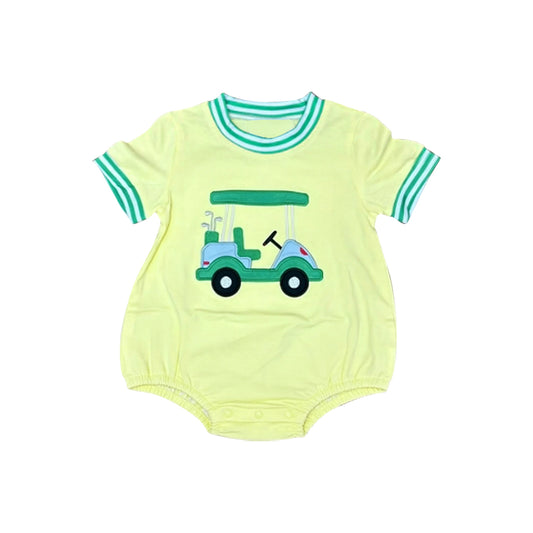 preorder SR3808 Golf Car Yellow Short Sleeve Girls Romper