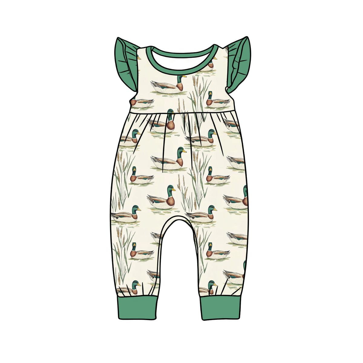 preorder SR3813 Hunting Mallard Duck Green Boys Romper