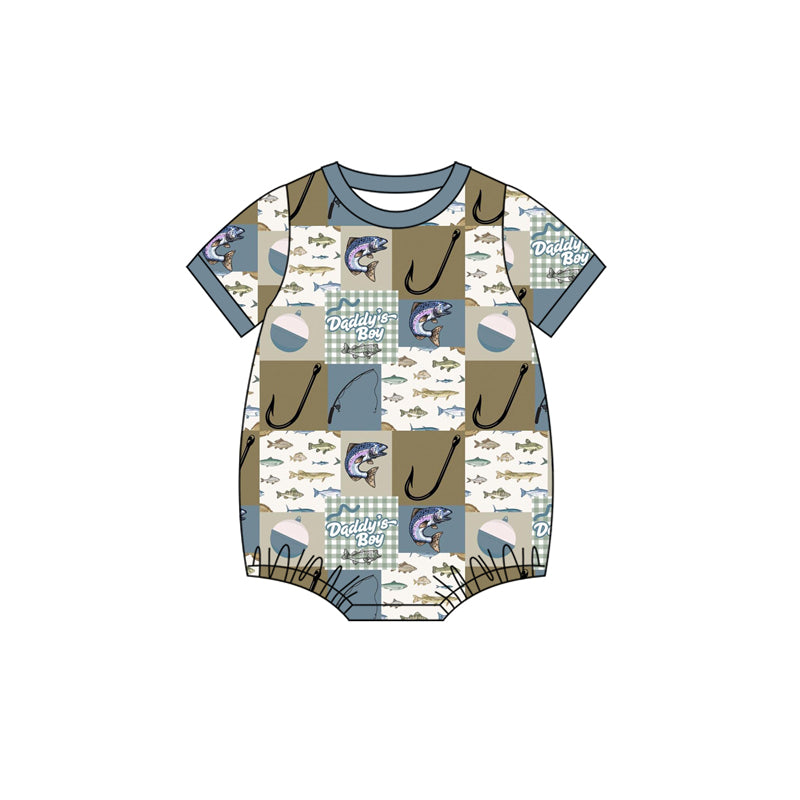 preorder SR3823 Daddy's Fish Fishing Short Sleeve Boys Romper