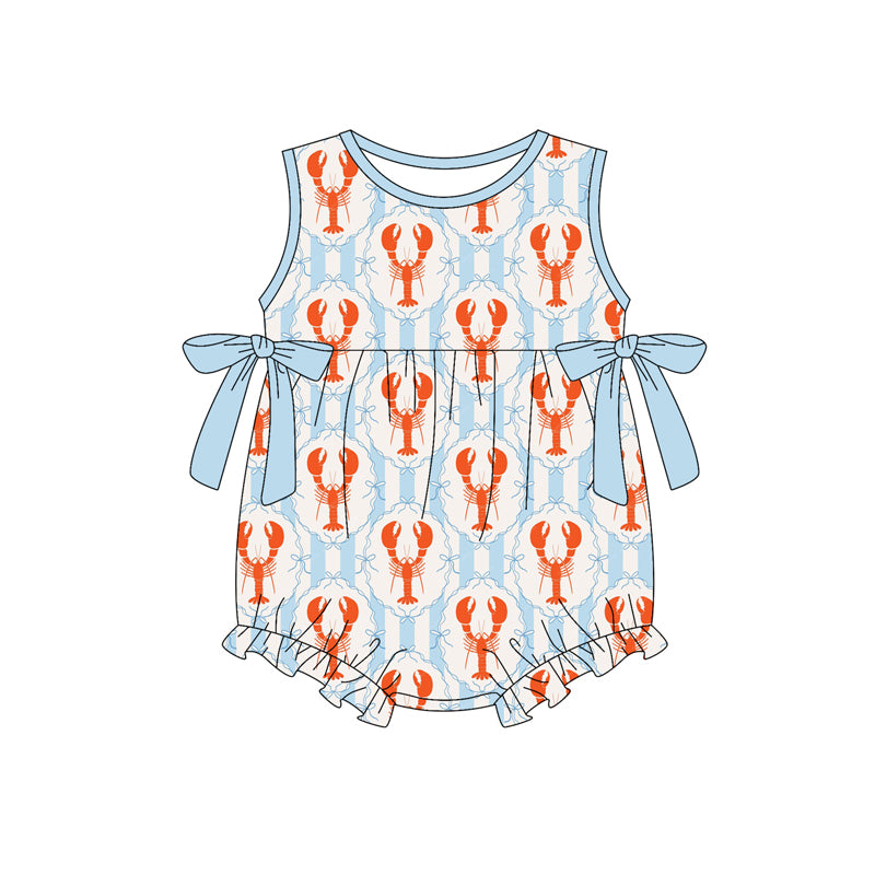 preorder SR3829 Crayfish Bows Blue Sleeveless Girls Romper