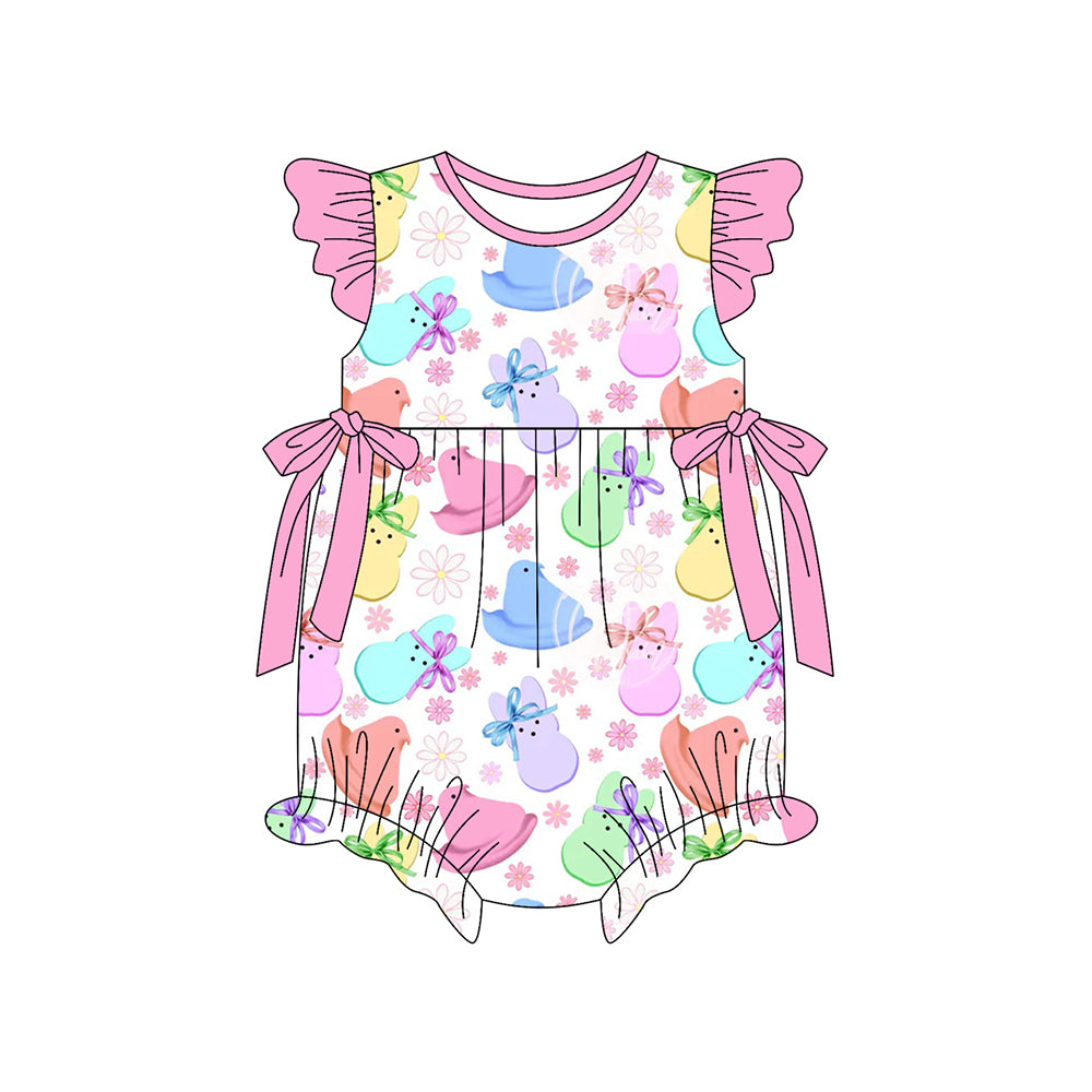 preorder SR3831 Easter Rabbit Camo Pink Flutter Sleeve Girls Romper