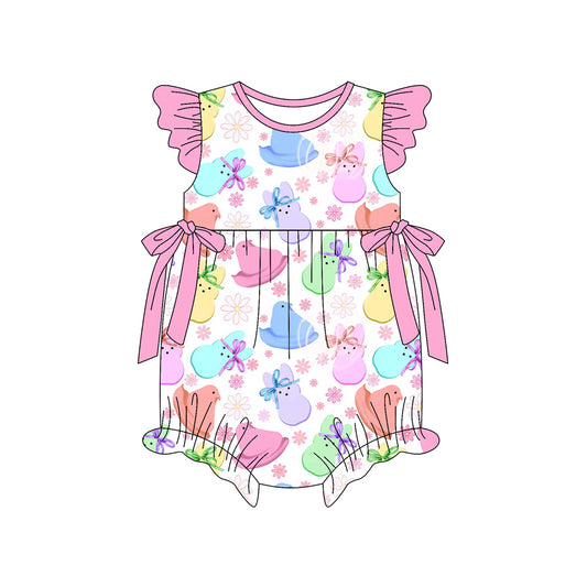 preorder SR3831 Easter Rabbit Camo Pink Flutter Sleeve Girls Romper