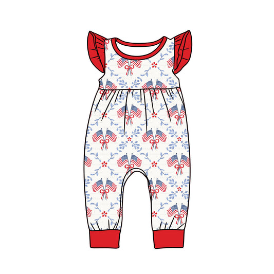 preorder SR3841 July 4th Flag Flutter Sleeve Girls Romper