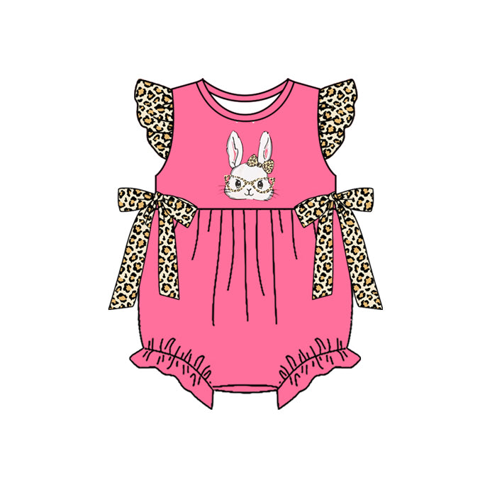 preorder SR3846 Easter Bunny Rabbit Pink Flutter Sleeve Girls Romper