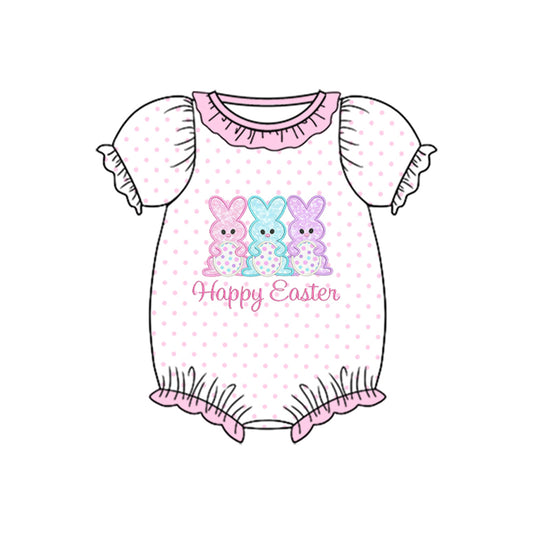 preorder SR3847 Happy Easter Bunny Rabbit Short Sleeve Girls Romper