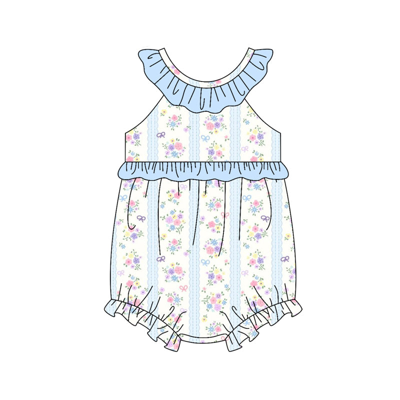 preorder SR3851 Blue Flowers Girls Romper
