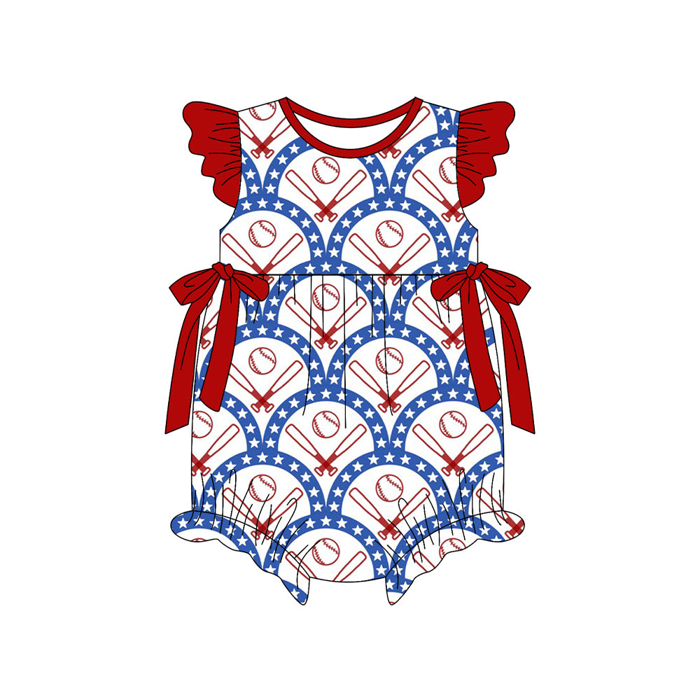 preorder SR3853 July 4th Baseball Girls Romper