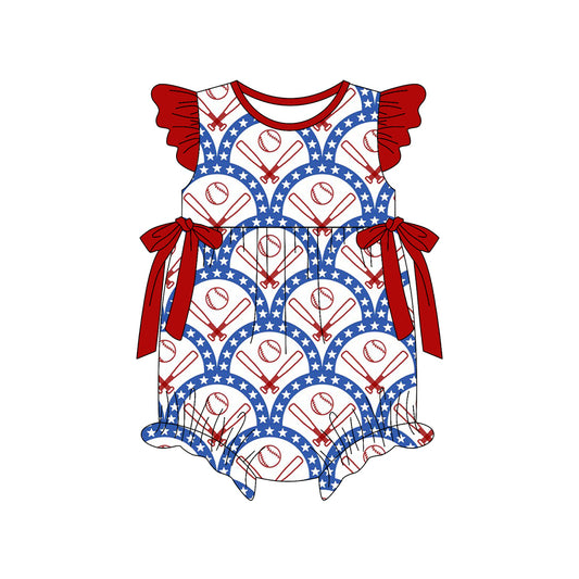 preorder SR3853 July 4th Baseball Girls Romper