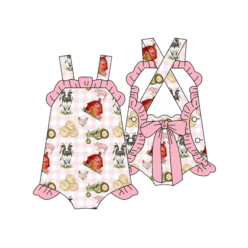 preorder SR3869 Farm House Cow Tractor Girls Romper