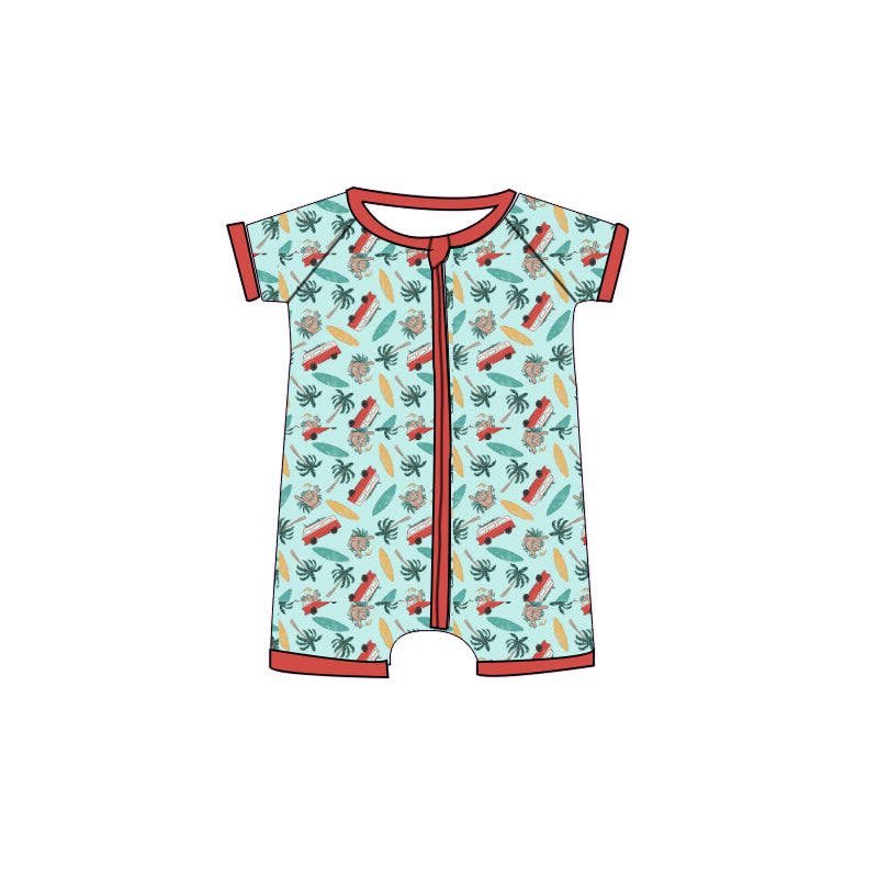 preorder SR3879 Holiday Bus Short Sleeve Zipper Boys Romper