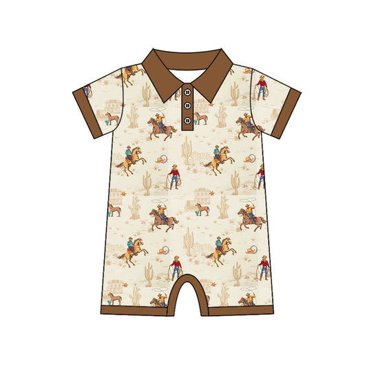 preorder SR3883 Western Rodeo Short Sleeve Zipper Boys Romper