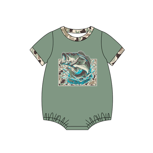 preorder SR3900 Fishing Camo Green Short Sleeve Boys Romper