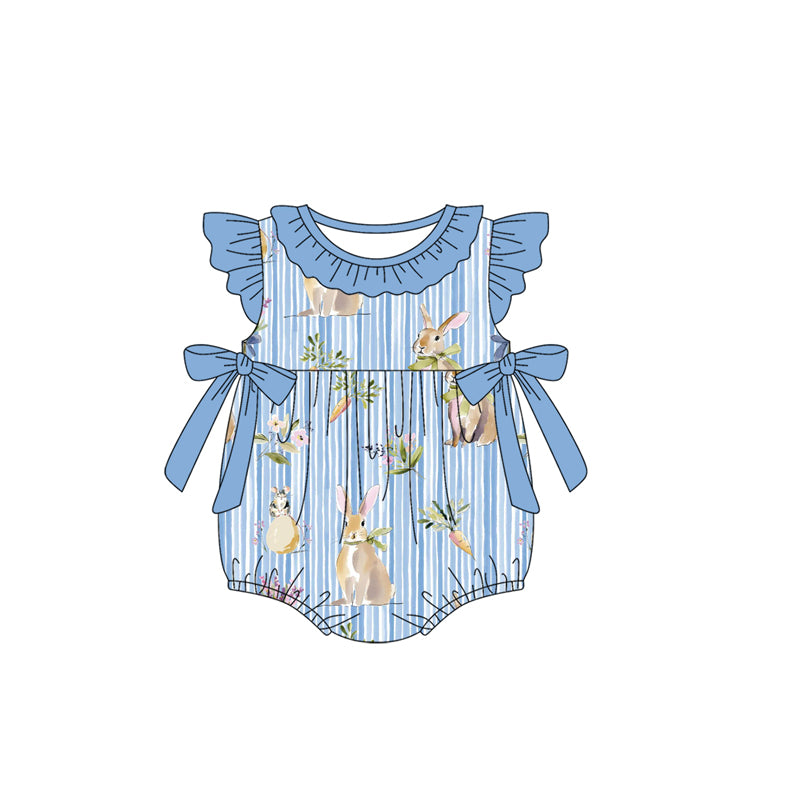 preorder SR3901 Easter Rabbit Carrot Blue Girls Romper